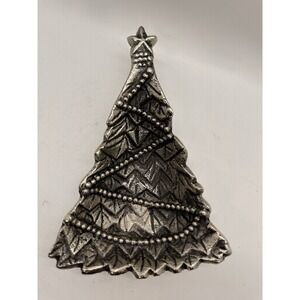 Metal Christmas Tree Trinket Dish Silver Tone Holiday Decorative Bowl